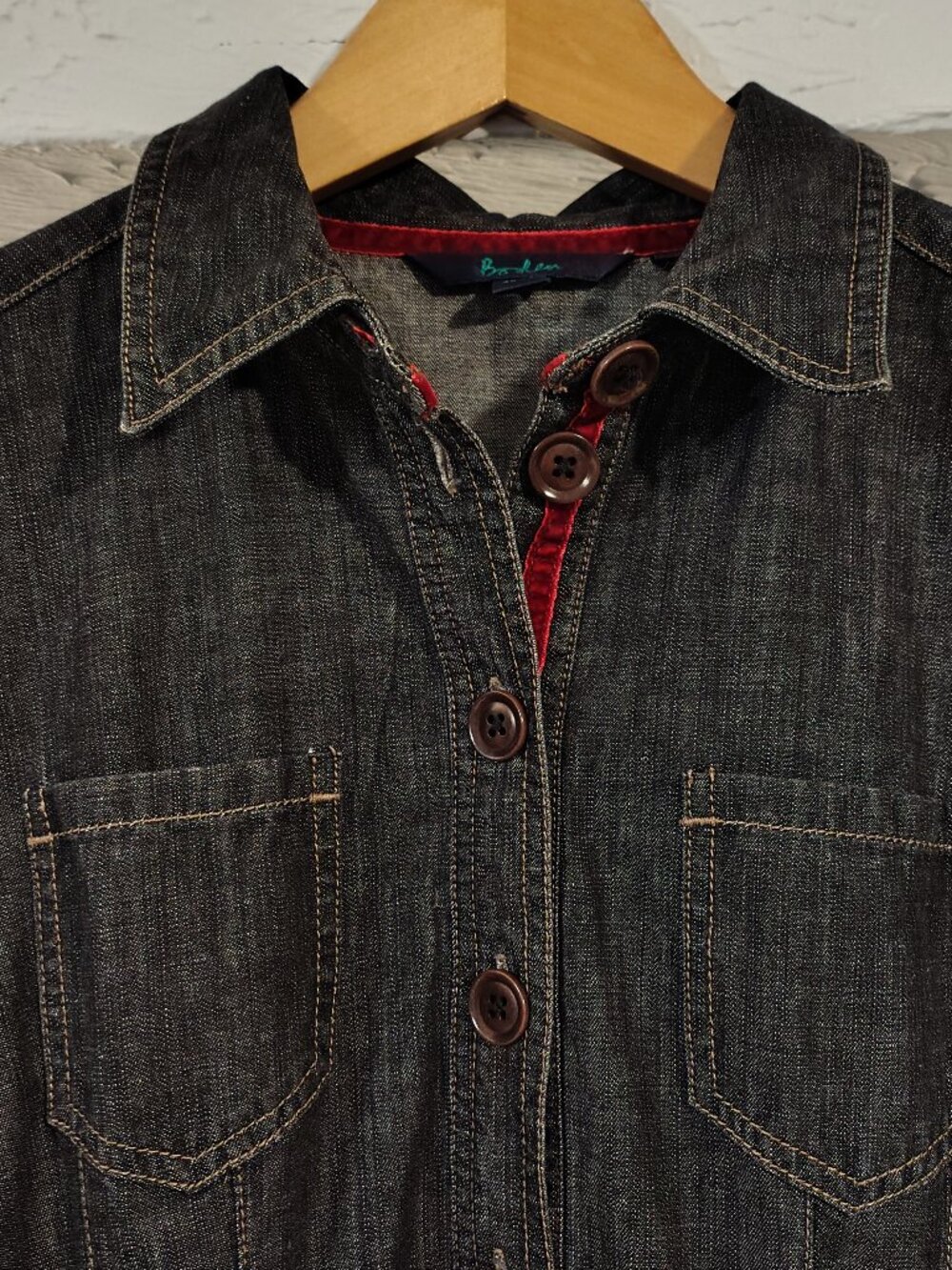 Boden Denim Tie Shirt Dress Dark Wash - UK 12R / US 8